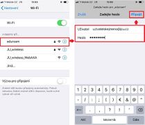 1. Připojte se k bezdrátové Wi-Fi síti "eduroam". 2. Pro úspěšné připojení je nutné uvést uživ. jméno ve tvaru uživatelskéjméno@jcu.cz a zadat již nastavené Wi-Fi heslo.