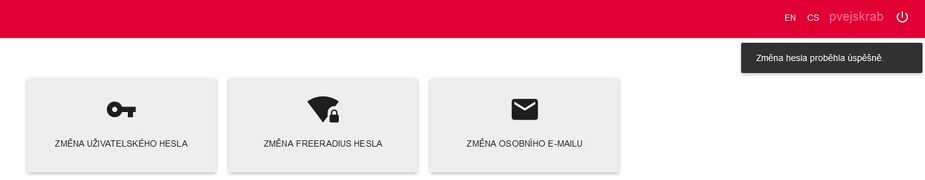 5. Poté, co kliknete na "ZMĚNA HESLA", se v pravém horním rohu objeví "Změna hesla proběhla úspěšně" – tímto máte heslo pro Wi-Fi nastavené.