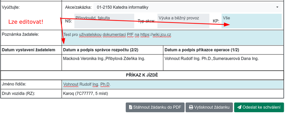 Editovatelná pole jsou vizuálně odlišena (světle modrá)