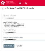 3. Na první řádek znovu zadejte heslo, které máte do portálu IS STAG (toto heslo se nezmění). 4. Na následující dva řádky si zvolte heslo pro Wi-Fi. 5. Klikněte na tlačítka "ZMĚNA HESLA".