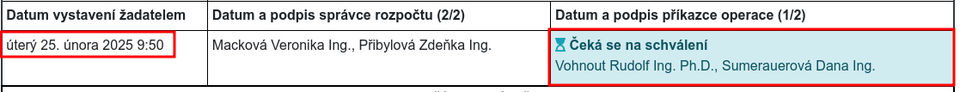 Schvalování čekající na reakci prvního schvalovatele