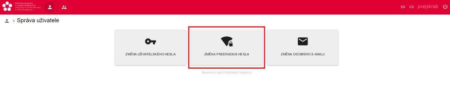 2. Klikněte na "ZMĚNA FREERADIUS HESLA".